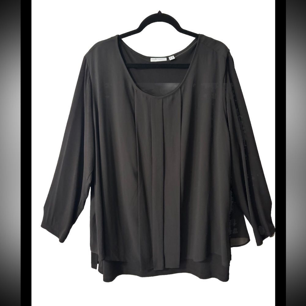 Susan Graver Tunic Top Women's 3X Black Liquid Knit Long Sleeve Layered Dressy